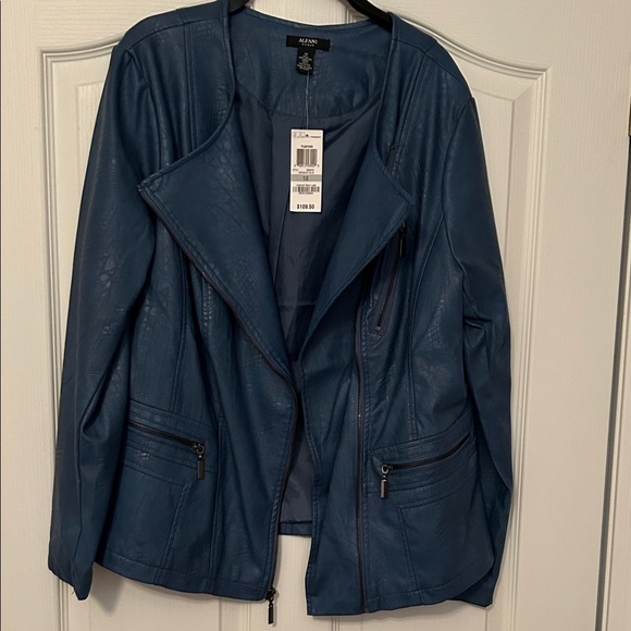 Alfani Jackets & Blazers - Alfani 1X Women's Vegan Leather Jacket in Cornflower Blue
